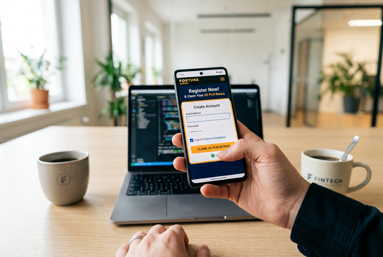 Osoba rejestrująca się w kasynie na smartfonie