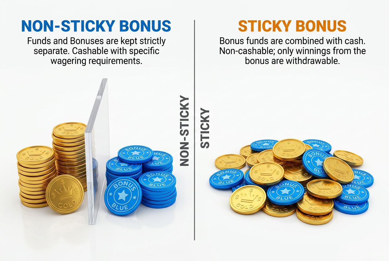 Comparison of sticky and non-sticky bonus structures.